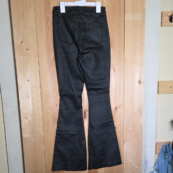 Black Pleather Flare Jeans - Picture 3 of 4